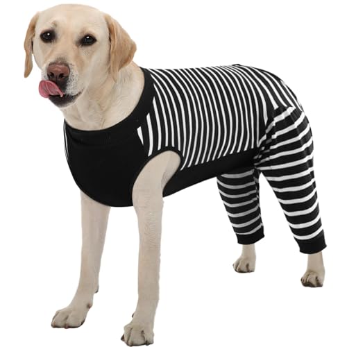 Image of Kuoser Dog Recovery Suit with Anti Licking Rear Leg Sleeve, Black XL | Abdominal Dog Surgical Suit with Pants Cover Protect Wounds, Dogs Elbow Protector Soft Pet Surgery Onesie Cone Alternative