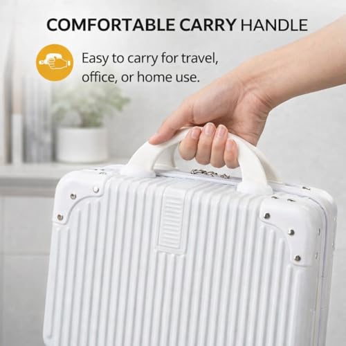 Image of Professional Makeup Organizer Case, Durable Hard Shell Vanity Box with Zipper Closure, Travel Cosmetic Storage Case for Women, White