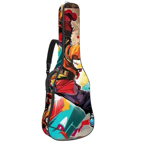Sac pour guitare acoustique graffiti réglable anti-choc avec 2 poches de rangement