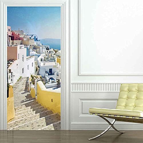 Pegatinas De Puerta 3D Para Puertas Interiores Paisaje De Construcción Costera 80 X 200 Cm Papel Tapiz Autoadhesivo, Póster, Pegatinas De Arte De Pared, Mural De Cristal Para Puerta Para Dormitorio,