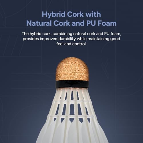 Image of Hundred F7 Feather Shuttlecock | Professional Feather Badminton Shuttlecocks | Natural Cork & Duck Feathers | Speed 76 | Pack of 12 | White