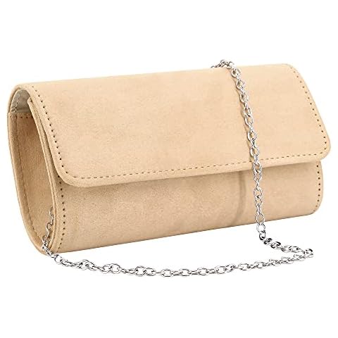 Jascaela Shiny Clutch Evening Bag for Women Sparkling Envelope Purse Handbag for Party Cocktail Wedding Prom Club, Suede Khaki, One Size Cover