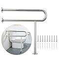 Toilet Support Rail 31.3X 31.5 Inch, Munzong Anti-Slip Satin Brushed Nickel Handicap Grab Bar for Bathroom, Stainless Steel Knurled Safety handrails with Leg for Elderly Disabled Pregnant-1.25’Tube