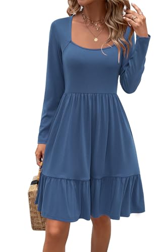 Image of Newshows Women's 2026 Summer Casual Square Neck Ruffle A Line Beach Vacation Sundress Work Business Dress with Pockets