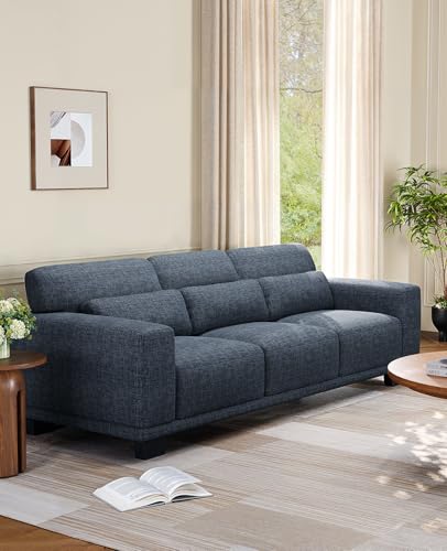 Image of Amada 89 inch Sofa, 3 Seater Couch Sofa for Living Room, Modern Sofa with Wide Armrests & Deep Seats, Comfy Couch with Removable Washable Covers & Linen Fabric, Easy Assembly (Blue, 3 Seater)