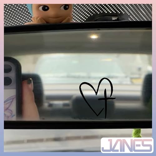 Image of JANES 3pcs Cross Heart Decal, Size 2x2'' UV DTF Transfer Car Mirror Decal, Rearview Mirror Decal, Faith Car Mirror Decals, Trendy Car Decals for Women Men, Christian Jesus Lover Car Decals for Trucks