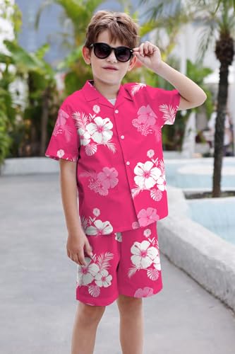 Image of Cromoncent Boy and Men Hawaiian Outfits Short Sleeve Shirts and Shorts Hawaiian Suits Beach Tropical 2 Pcs Vacation Sets