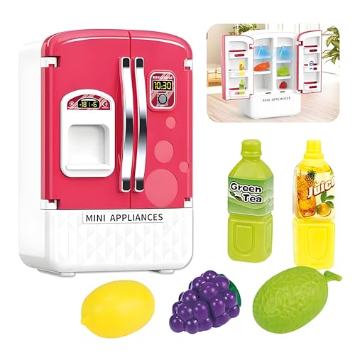 Image of Kids Mini Dollhouse Fridge Miniature Refrigerator Mini Fridge Toy with Food, Lights, Music and Toy Fruits - Realistic Kitchen Appliance for Pretend Play (Mini Refrigerator)