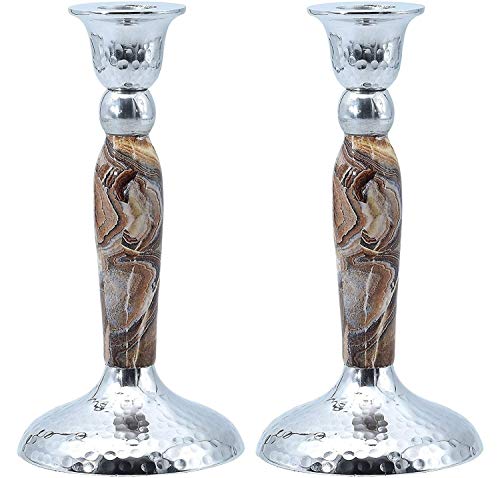 Portavelas de metal decorativo para candelabros de mármol, color marrón y plateado, juego de 2 Cover