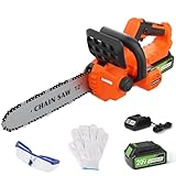 12" Cordless Chainsaw, 4.0Ah Battery Operated Chain Saw Brushless Motor 4500 RPM, Auto-Oil, Safety Protection, Electric Chainsaw Cordless for Wood Cutting, Tree Trimming