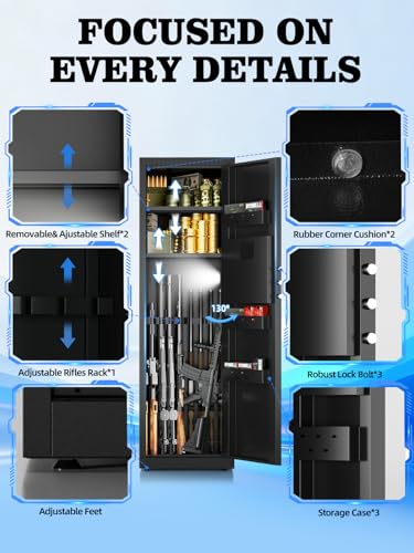 Image of 5-8 Gun Safe for Rifles and Pistols, Gun Cabinets for Rifles and Shotguns with Digital Keypad & LED Light, Rifle Safe for Home with Removable Shelves and Alarm System, Easy Assembly Gun Locker