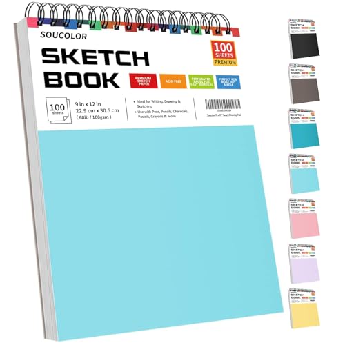 Image of Soucolor Sketch Book 9x12,Thick Drawing Paper Pad School Art Supplies