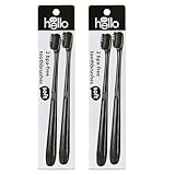 hello Charcoal Soft Toothbrush with Activated Charcoal from Sustainable Bamboo, BPA- Free, Made from Plant-Based Materials, 4 Pack