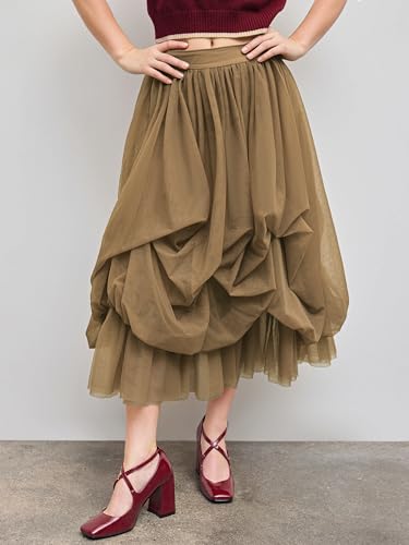 CIDER Tulle Skirts for Women Mesh Mid Waist Ruffle Long Skirt Maxi Skirt Layered A Line Tulle Tutu Skirt2