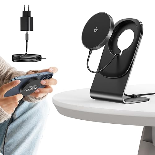 Caricatore Wireless iphone 15W Magnetico Veloce Ricarica Wireless Stazione con Adattatore 20W QC 3.0 Compatibile Con iPhone 15/14/13/12/11/XS/X/8 Serie, AirPods 2/3/Pro, Nero