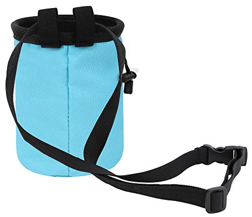 AMC Climbing Chalk Bag with Embroidery/Front Pocket/Belt (Light Blue, 6 inches x 4 inches) - Thumbnail 7