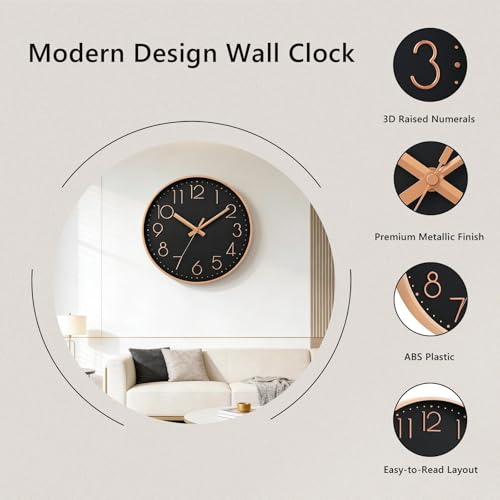 Image of DAXSMY Wall Clock 8 Inch Black Decorative, Battery Operated Silent