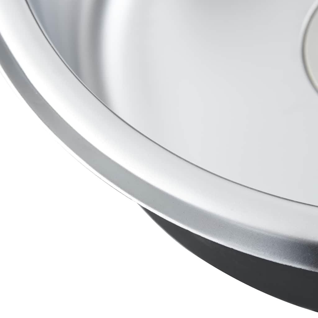 Fregadero empotrable de acero inoxidable con sifón y sifón, fregadero redondo de 42 x 16 cm, resistente a los arañazos, con desagüe y rebosadero, ideal para cocina, lavadero, exterior y