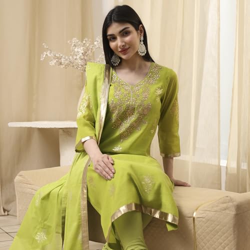 Image of BIBA Women Poly Chanderi Straight Printed Suit Set