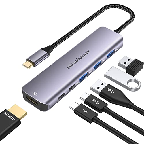 Newmay - Hub USB C 6 en 1 con HDMI 4K, 3 USB 3.0, 100 W PD, puerto de datos USB C, 5 Gbps...