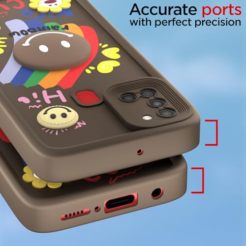 Image of Pikkme Back Cover for Samsung Galaxy A21s | Soft Silicone| Cute Rainbow Smile & 3D Cartoon Flower Design | Shockproof Raised Camera Protection Bumper Case (Brown)