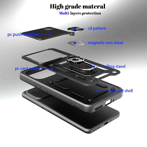 Image of Heavy Duty Back Case Cover for Realme 16 Pro Plus 5G, Shockproof Realme 16 Pro Plus Back Cover, Ring Case with Kickstand and Camera Protection Shutter - Black