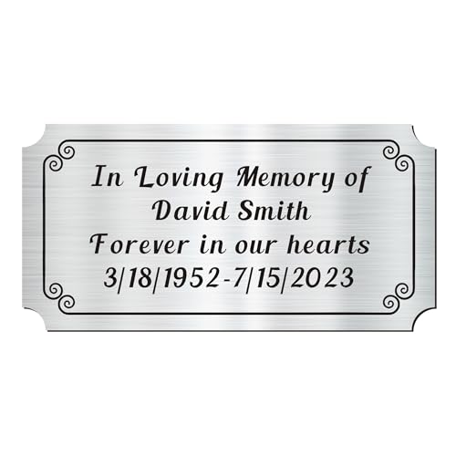 Image of Engraved Name Plates, 2 inch x 4 inch Personalized Name Plate, Trophy Plates Engraved, Brass Plaque, Custom Name Plate for Urn, Brass Name Plates with Adhesive Backing(Silver, 2x4 in)