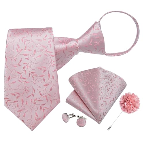 Image of DiBanGu Mens Zipper Tie Silk Pre-Tied Necktie with Gift Box
