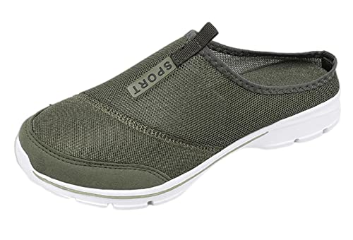 Mizhome Men's Open Back Sneaker Clogs Knit Mules Shoes Lightweight Breathable Slippers Olive Green 11 #TOP17