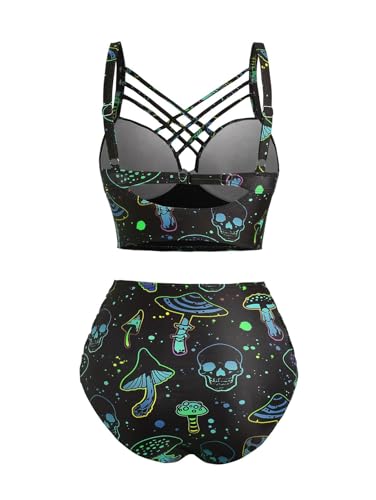 DRESSFO Gothic Galaxy Skull Print Bikini Set Retro Vintage Tummy Control Two Piece Tankini2
