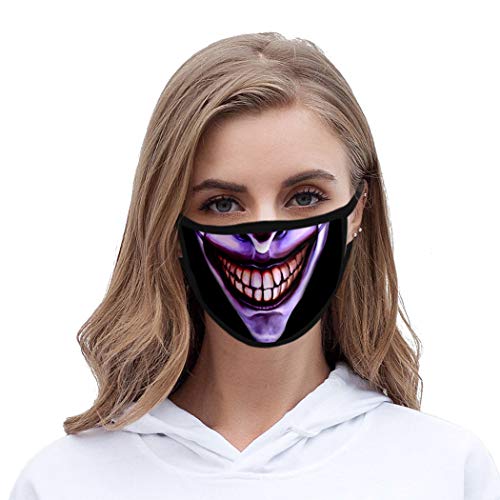 Funyrich Funny Joker Mask Black 3D Evil Smiling Printed Fabric Face Masks Reusable Halloween Clowns Costume Face Cover Decoration for Girls and Boys