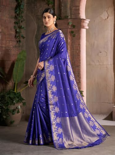 Image of MADHUHANSH Women's Cotton Silk Saree with Unstitched Blouse Piece Zari Weave and Floral Pattern | Heavy Embroidery Saree for Women | Interview Saree for Women | Readymade Blouse with Saree Set