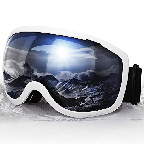 Elegear Lunettes de Ski Masque Snowboard Ski Lunettes à Miroir Anti-Buée Ski Goggles pour Homme, Femme et Enfant Motoneige Lentille d'anti-éblouissement avec UV 400 Verres Argent sphériques Doubles Cover