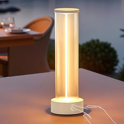 Glolsle Indoor Outdoor Table Lamp Cordless,Rechargeable Battery Powered Lamp 3-Mode Touch Dimmable,IP54 Waterproof Portable Lamp for Bedside Reading,Patio Grill,Gazebo Party,Camping Tent (White)