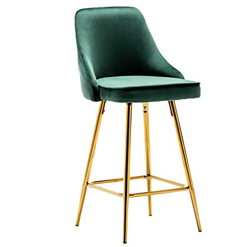 Set de 2 butacos tapizados para barra, respaldo alto, asiento de terciopelo verde y estructura dorada, altura 25 pulgadas, estilo moderno miniatura 5