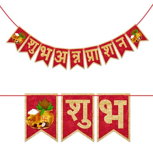 Image of Wobbox Shubh Annaprashan Decoration Items Set which Includes Baby annaprashan Ceremony Props, Subh Annaprashan Banner, Rice Light Decoration, Rice Ceremony Decorations Items(27 Pcs Set)(FP5694)