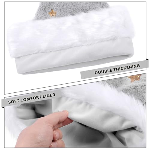 KONVINIT Grey Christmas Santa Hat,Luxury Santa Claus Hat With Sequin Star Deluxe Father Christmas Hat Deluxe Santa Hat for Men and Women for Christmas Party,grey - Image 3