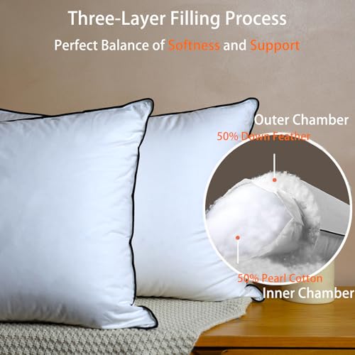 Hyvif Premium White Goose Down Pillows - 550+ Fill Power - Soft And Support Down Bed Pillow For Sleeping thumb #2