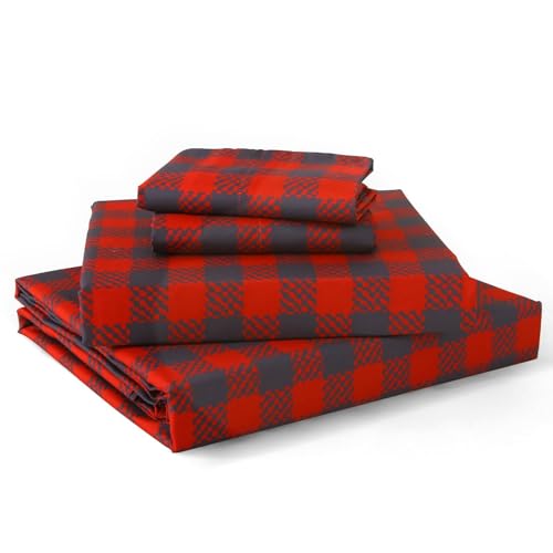Image of MUXHOMO Full Size 4 Piece Sheet Set, Soft Breathable Bed Sheet Set for Bedroom with Deep Pocket Up to 16 inch, Wrinkle-Free & Cooling Bedding for Oeko-TEX Certified - Red Plaid