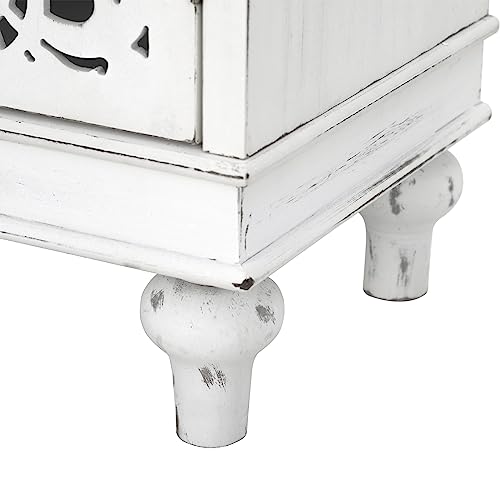 Maison Arts Sideboard Buffet Storage Cabinet, 3-Doors Hollow-Carved Accent Cabinet Rustic Distressed Cabinet Farmhouse Decorative Cabinet Cupboard For Kitchen, Dining Room, Living Room,Entryway, White #TOP5