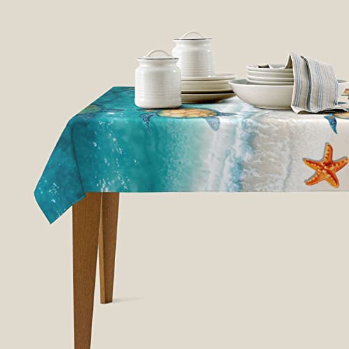 Yetta Yang Sea Turtle Beach Starfish Ocean Coastal Waterproof Picnic Party Rectangle Table Cloth Cover Decorations Fabric 54 X 72 Inches Rectangle Tablecloth Home Dining Room Kitchen Decor #TOP1