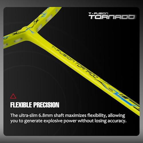Image of Hundred T-Fusion Tornado Badminton Racket with Full Cover | ≤32 lbs | Performance Racket | Sturdy Frame & Smooth Swing | Offensive Shots & Fast Game