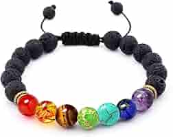 Bracelet 7 Chakras, Natural Lava Stone, Volcanic, Red Agate
