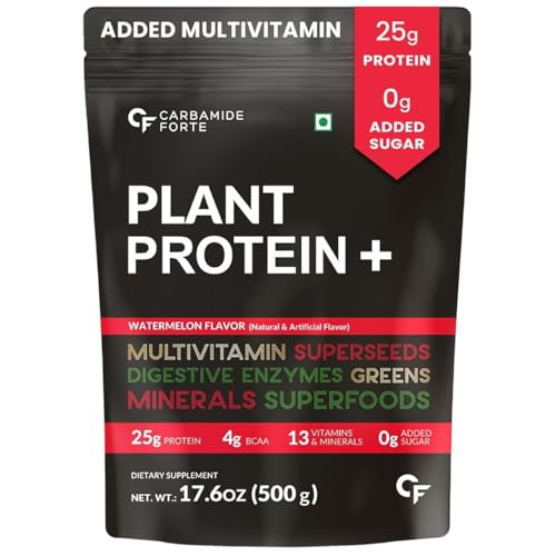 Carbamide Forte Plant Protein Powder - Plant Based Pea Protein Powder for Women with Multivitamin Minerals Superfoods Digestive Enzymes - Watermelon Flavor - 500g