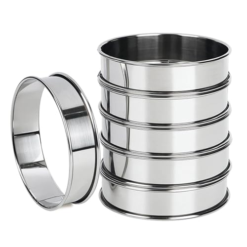 Anillos para bollos - Paquete de 6 anillos para muffins ingleses, moldes paara anilloss paara hornear en el hogar | tartas de acero inoxidable doble laminado, 6 moldes redondos metal cocinar y