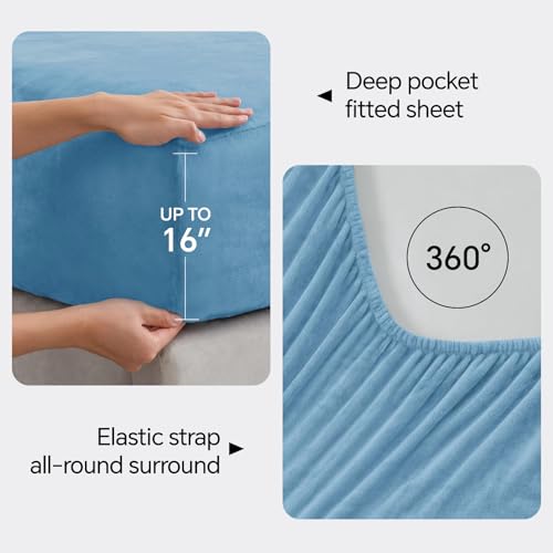 Image of BEDELITE Flannel Sheets Full Size Forever Blue - Super Soft Fleece Sheets Set Fluffy Extra Plush, 4 Piece(Include Fitted Sheet, Flat Sheet, 2 Pillowcases)