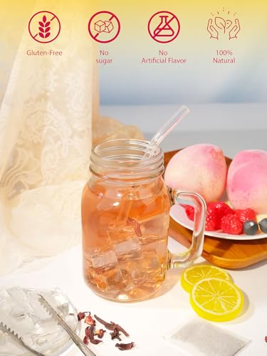 Image of TeeLux Mango Peach Herbal Iced Tea Bags, Caffeine Free, Cold Brew, 100 ct | Hibiscus Tea with Rosehips, Stevia & Lemon Balm, Mango & Peach Flavors, Tart-Sweet Taste, No Boiling Required, Hot or Cold
