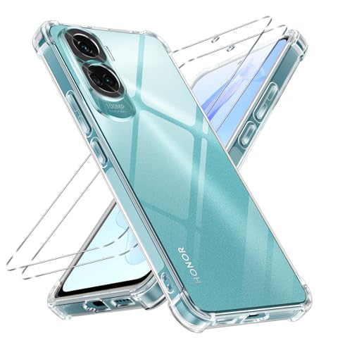 Vauki Funda para Honor 90 Lite 5G, con 2 Piezas Cristal Templado, Transparente Suave TPU Silicona Anti-Choque Caso Delgada Anti-arañazos Carcasa Case, para Honor 90 Lite 6.7 Pulgadas