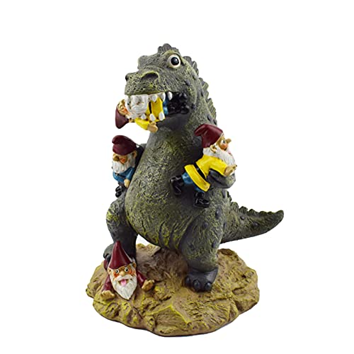 Resina dinosauria estatua decorativa gnomo arte jardín escultura, la gran masacre de gnomo de jardín, 5.91x3.94x2.36 pulgadas Cover