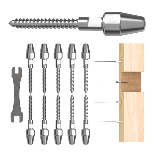 5 Pairs Cable Railing Kit Tensioner QuickLock, Right&Left Handed Thread Swage Lag Screws for Wood Post of 1/8" T316 Steel Cable Railing Hardware, Tool-Free Installation,HF015SL